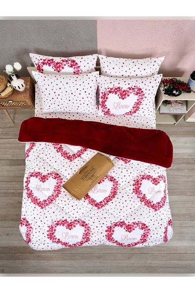 Sudemhome Double Welsoft Sleeping Set Double Sided Wellsoft Fluffy Fleece Quilt and Battal Fitted Sheet