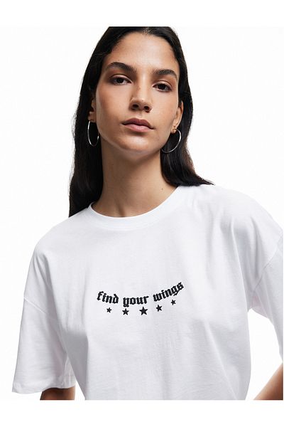 Koton Cotton Short Sleeve Crew Neck Back Printed Oversize T-Shirt
