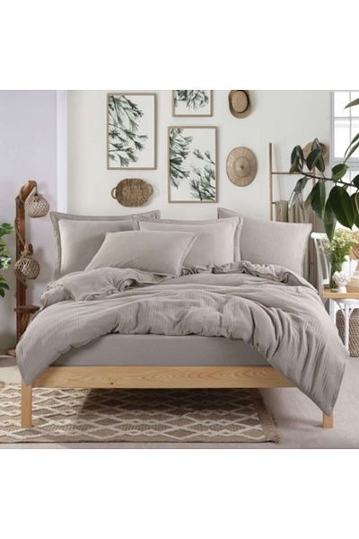 Hobby Premium Luxury Bed Linen Set, Muslin and Satin Cotton, Duvet Cover 200x220cm, Cappuccino