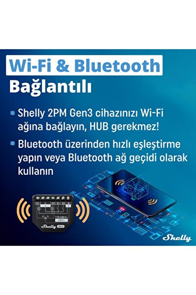 Shelly 2PM Gen3 Enerji Ölçümlü 2 Kanallı Akıllı Röle