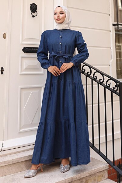 Modamihram Сукня з ґудзиками та воланами, темно-синя 19263
