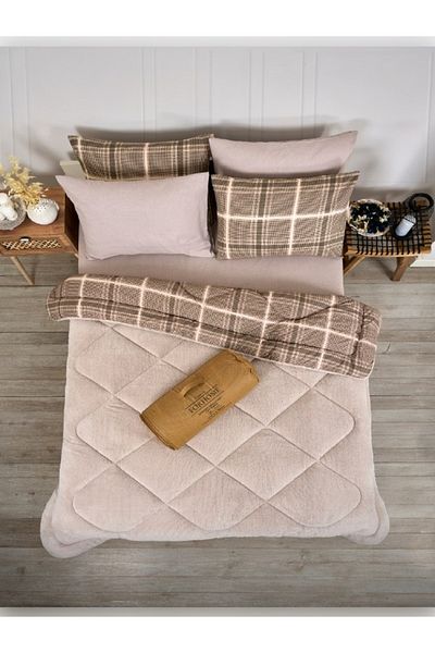 Sudemhome Double Welsoft Sleeping Set Double Sided Wellsoft Fluffy Fleece Quilt and Battal Fitted Sheet