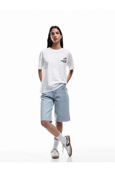 Koton Cotton Short Sleeve Crew Neck Back Floral Print T-Shirt