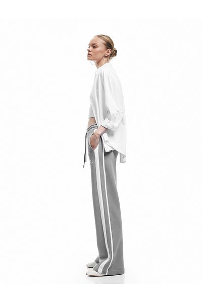 Koton Harvard Licensed Wide Leg Sweatpants with Lace-Up Waist and Stripe Detail