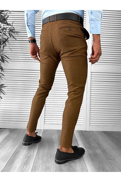 dehaine Men's casual pants, plain, slim fit, brown, B1769