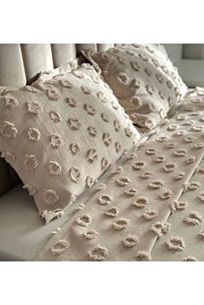 REYS Delux Ponpon Çift Kişilik Pike Takımı 240x250 3 Parça - BEJ -