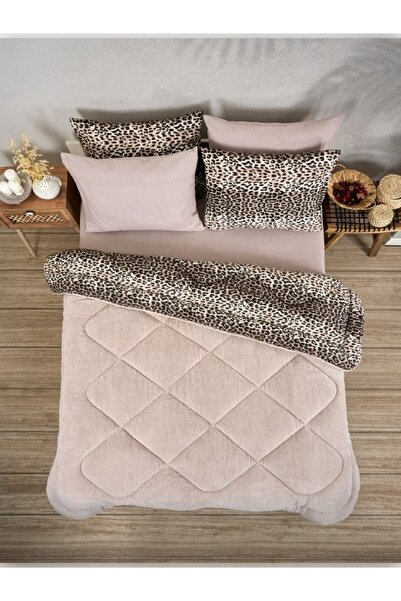 Sudemhome Double Welsoft Sleeping Set Double Sided Wellsoft Fluffy Fleece Quilt and Battal Fitted Sheet