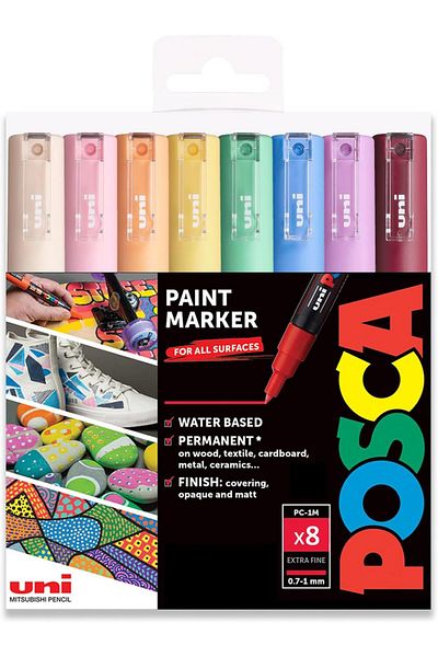 Uni Posca Pc-1M 0.7mm Marker Acrylic Painting Pen Set of 8 Pastel Colors