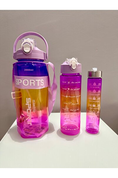 AbaTech Sports Colorful Acrylic Sports 3-Piece Motivational Water Bottle Flask 3Pcs 2000ml 900ml 350ml