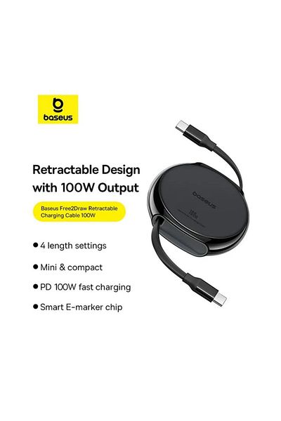 Baseus Retractable Charging / Data Cable, Type-C to Type-C, 100W, 1m, Baseus, Pathfinder Series, Black