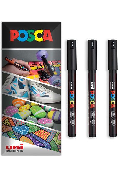 Uni Posca Pc-1Mr Marker Acrylic Painting Pen Set of 3 Black Colors