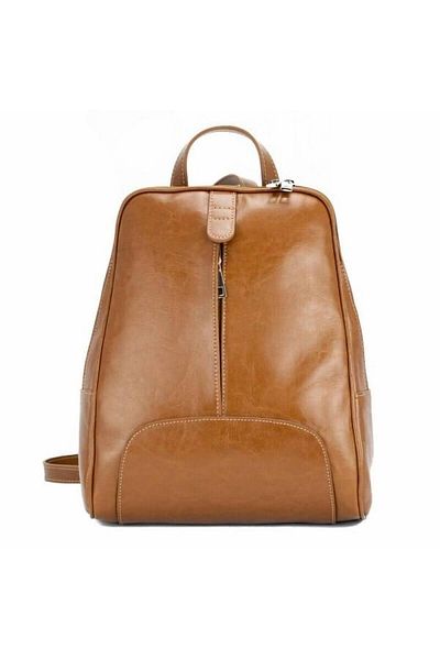 Magazinul de genti Women's backpack made of fine natural leather, model 250, Tobacco brown