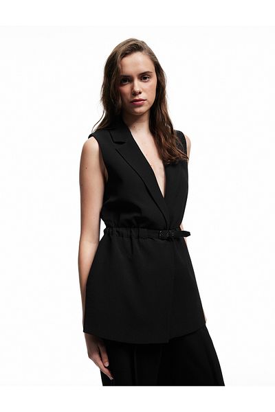 Koton Lined Double Breasted Sleeveless Belted Long Vest