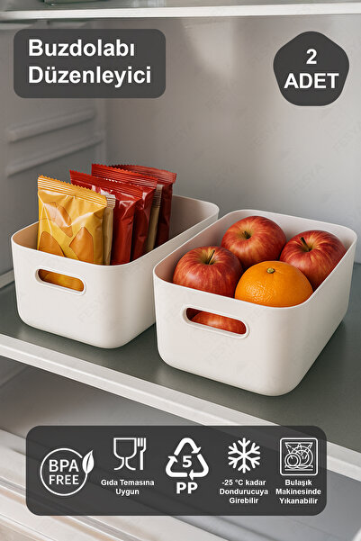 Fesya Home 2 Adet Buzdolabı Düzenleyici Organizer Beyaz Renk Plastik Çok Amaç...