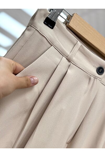 MİHRA STORE Vinuna Palazzo Trousers-Un1121 Stone