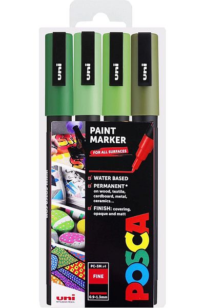Uni Posca Pc-3M 0.9-1.3mm Marker Acrylic Painting Pen Set of 4 Green Shades