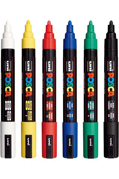 Uni Posca Pc-5M 1.8-2.5mm Marker Acrylic Painting Pen Set of 6 Basic Colors