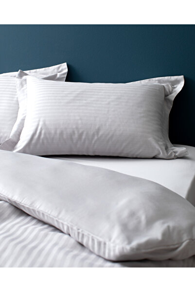 Madame Coco Elicia Double 100% Cotton Striped Satin Duvet Cover Set - Light Gray