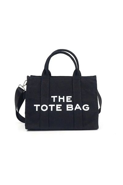 Blusmart - Geantă de damă din pânză, tip shopper, medie, cu imprimeu cu logo-ul The Tote Bag, neagră