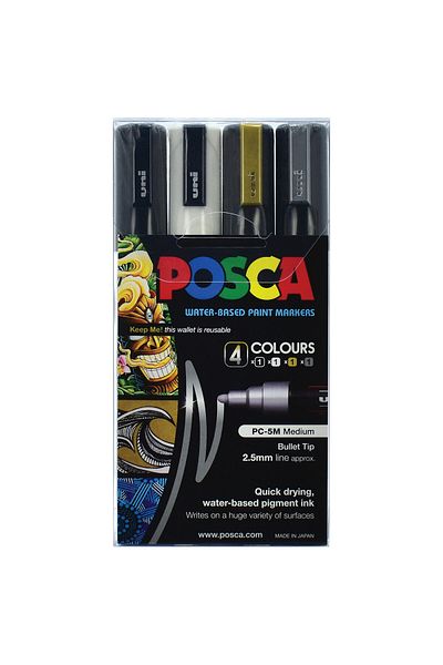 Uni Posca Pc-5M 1.8-2.5mm Marker Acrylic Painting Pen Set of 4 Metallic Colors