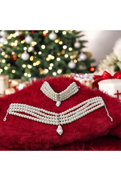 Chic Charms 4 Sıra Cam İnci Boncuk Choker Kolye ve Bileklik