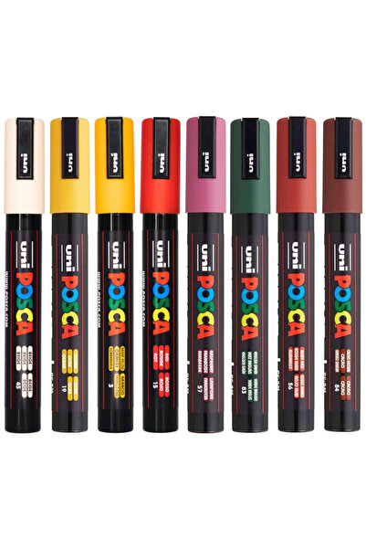 Uni Posca PC-5M 1.8-2.5mm Marker Akrilik Boyama Kalemi 8'li Paint Marker Renk...