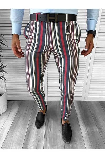 dehaine Men's casual pants, striped, slim fit, Navy blue, B1907