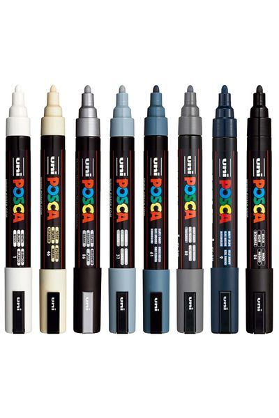 Uni Posca Pc-5M 1.8-2.5mm Marker Acrylic Painting Pen Set of 8 Monotone Colors