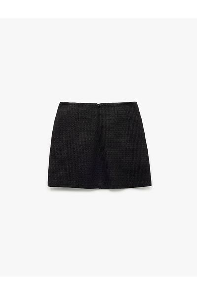 Koton A-Line Mini Tweed Skirt with Pocket Pearl Button Detail