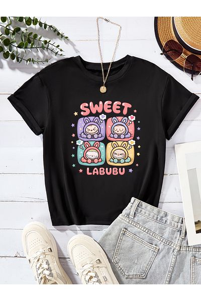 Let's Wear Тениска с кръгло деколте и щампа Sweet Labubu за момичета