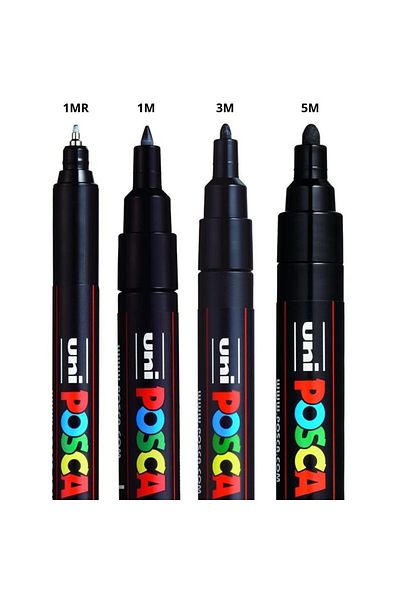 Uni Posca Marker Acrylic Painting Pen Black Colors Set of 4