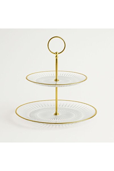 ela777 طبق تقديم زجاجي متعدد الطبقات من جولدن جلو 19+28 سم شفاف-ذهبي