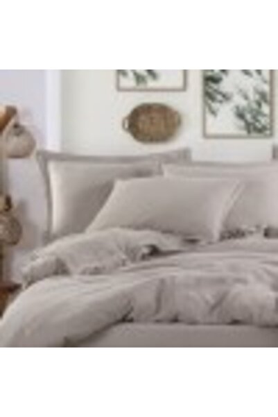 Hobby Set de lenjerie de pat premium de lux, muselină și bumbac satinat, husă pilotă 200x220cm, Cappuccino