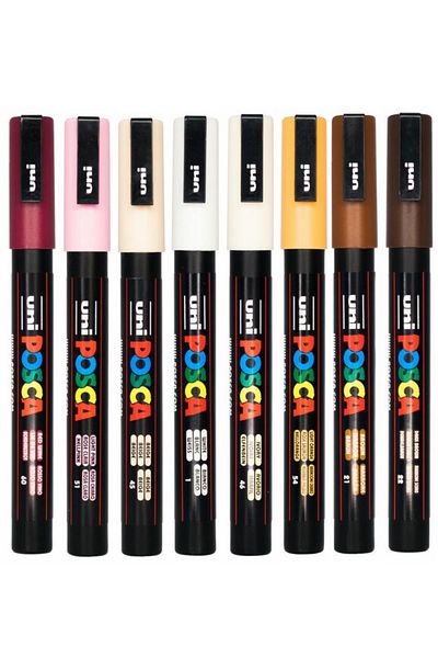 Uni Posca Pc-3M 0.9-1.3mm Marker Acrylic Painting Pen Set of 8 Natural Colors