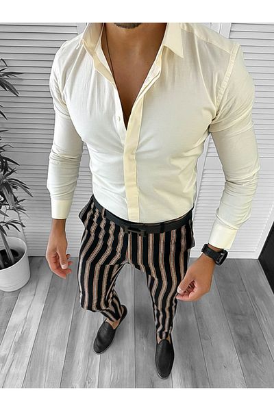dehaine Men's casual pants, striped, slim fit, Black, B1883