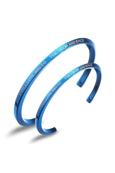 MBrands Set de 2 brățări pentru cupluri, EL și EA, oțel inoxidabil, inscripționate cu dragoste pe lună și înapoi
