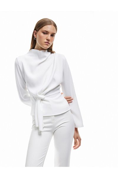 Koton Long Sleeve Knot Detail Stand Collar Blouse