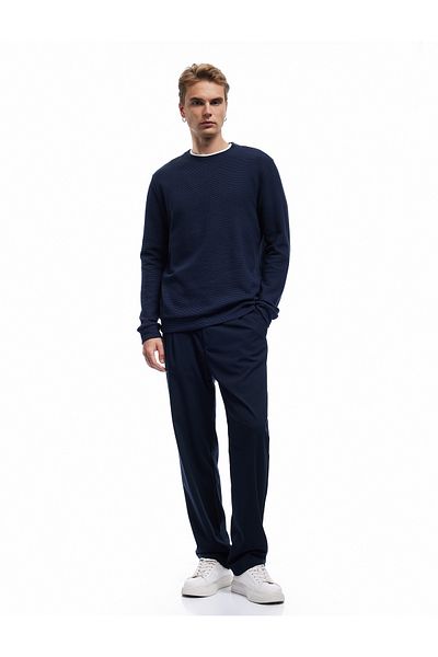 Koton Βαμβακερό μακρυμάνικο φούτερ με υφή Basic Crew Neck