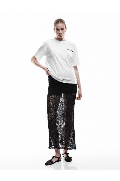 Koton Short Sleeve Crew Neck Back Printed Cotton Oversize T-Shirt