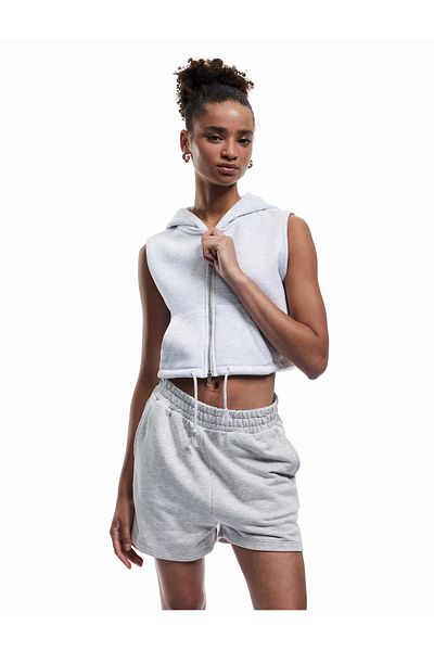 Koton Hooded Sleeveless Kangaroo Pocket Hooded Zippered Sweatshirt