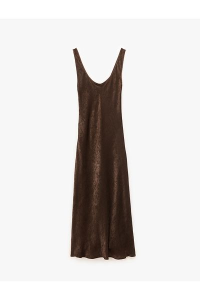 Koton Slim Fit Αμάνικο Μακρύ Σατέν Φόρεμα με Χοντρό λαιμόκοψη