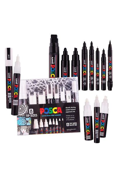 Uni Posca Marker Acrylic Painting Pen Black White Colors Set
