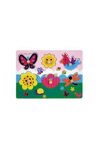 Brimarex Wooden puzzle with butterflies and flowers, 6 pieces