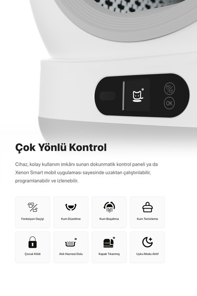 Xenon Smart Akıllı Kedi Tuvaleti Otomatik Temizleme 72 Lt Uv Sterilizasyon Wi-fi Mobil Kontrol Cat Litter X8624