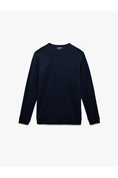 Koton Βαμβακερό μακρυμάνικο φούτερ με υφή Basic Crew Neck