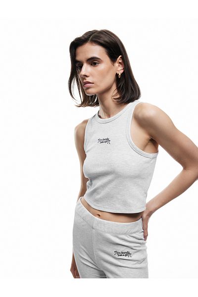 Koton Slim Fit Embroidery Detailed Crop Halter Neck Tank Pajama Top