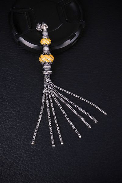 ENCİLİ SİLVER 925 Sterling Silver Special Design Hanging Yellow Enamel Prayer Beads Tassel