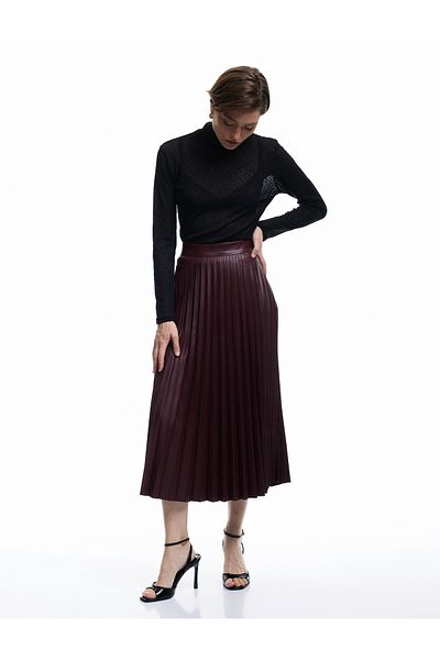 Koton Regular Fit Midi Length Pleated Midi Length Faux Leather Skirt
