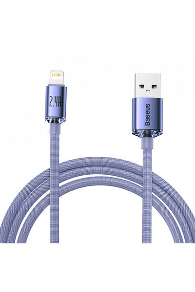 Baseus USB to Lightning Data Cable, 2.4A, 1.2m, Baseus Crystal Shine (CAJY000005) - Purple