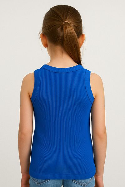 Kyex Pure Dots Girl's Ribbed Summer Blue Body Blouse